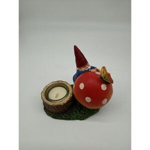 Yankee Candle Garden Gnome Votive Holder w/ Mushroom & Butterfly Colorful